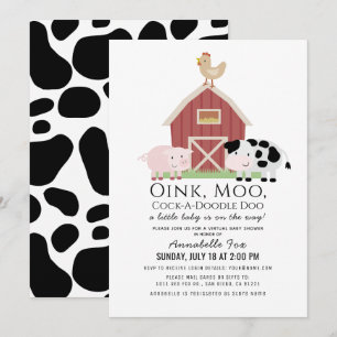 Boskap Barnyard White Virtuell Baby Shower Inbjudningar
