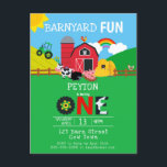 Boskap Barnyards Roligt Kids Cute Inbjudan Vykort<br><div class="desc">1:a födelsedag Boskap Barnyard Roligt Kids Postcard Inbjudan. Anpassa till namn för första födelsedagen. Boskap,  ladugård,  gris,  ko,  får,  regnbåge,  traktor,  jordbruksinstallerade förnödenheter i party.www.SamAnnDesigns.com</div>