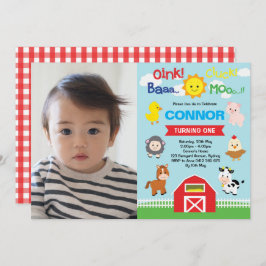 Boskap Birthday Barnyard Petting Zoo Photo Inbjudningar