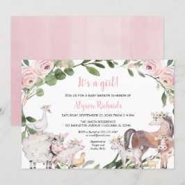 Boskap, blommigt, babydusch inbjudningar