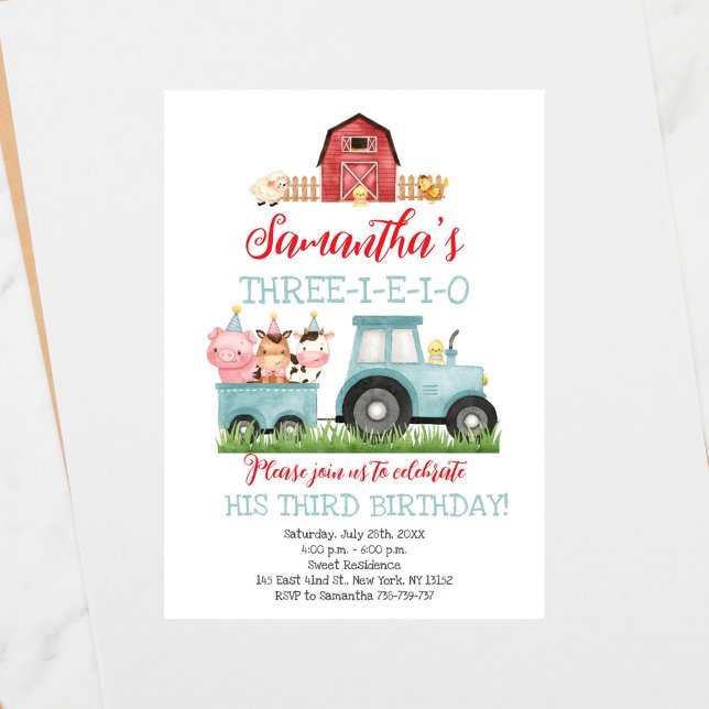 Boskap Blue Boy Barnyard Födelsedagsfest Inbjudningar (Skapare uppladdad)