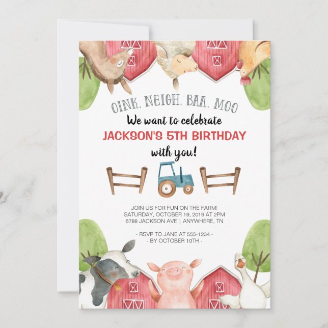 Boskap Boy Birthday-inbjudningar Inbjudningar (Framsida)