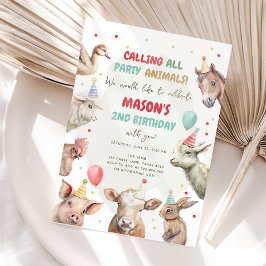Boskap Boy Calling Party Animals Birthday Inbjudningar