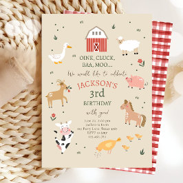 Boskap Boy Gingham Barnyard Birthday-inbjudan Inbjudningar