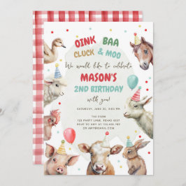 Boskap Boy Red Gingham Barnyard Birthday Inv Inbjudningar