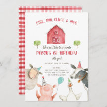 Boskap Boy Red Gingham Barnyard födelsedag