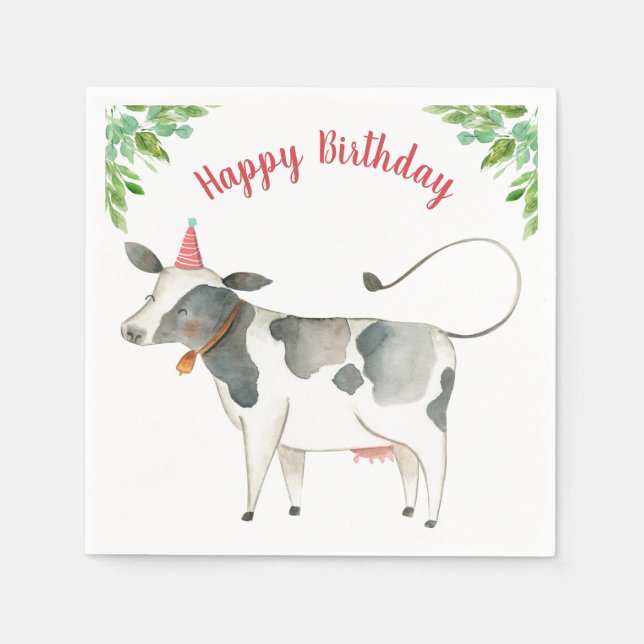 Boskap Cow Boy Birthday Barnyard Greenery Pappersservett (Framsidan)