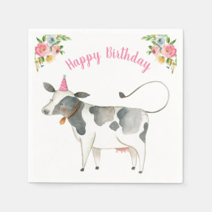 Boskap Cow Girl Birthday Barnyard Rosa Pappersservett