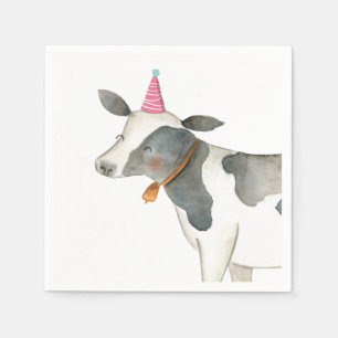 Boskap Cow Girl Birthday Barnyard Rosa Pappersservett