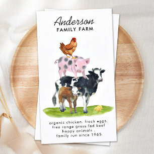 Boskap Cow Gris Chicken Watercolor Visitkort