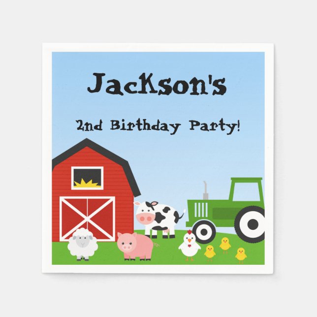 Boskap, Cow, Tractor, Sheep, Grisar, Birthday Pappersservett (Framsidan)