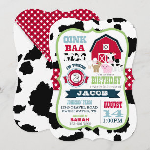 Boskap Cowhide Gingham Land Boy Birthday Inbjudningar