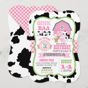 Boskap Cowhide Gingham Land Girl Birthday Inbjudningar