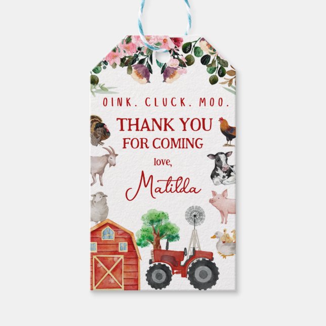 Boskap Cute Red Barnyard Farm Favor Presentetikett (Framsidan)