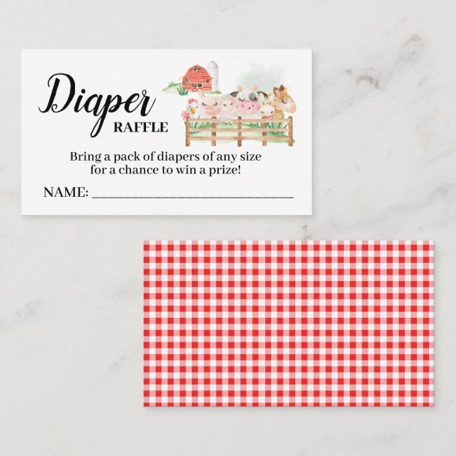 Boskap Diaper Raffle Biljett Baby Shower Card (Fram/baksida)