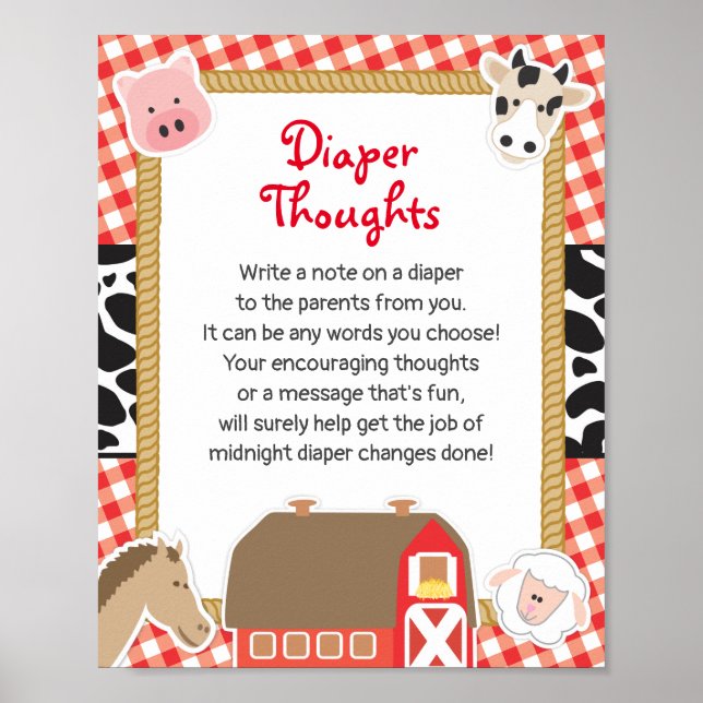 Boskap Diaper Thoughts Baby Shower Game Sign Poster (Framsidan)