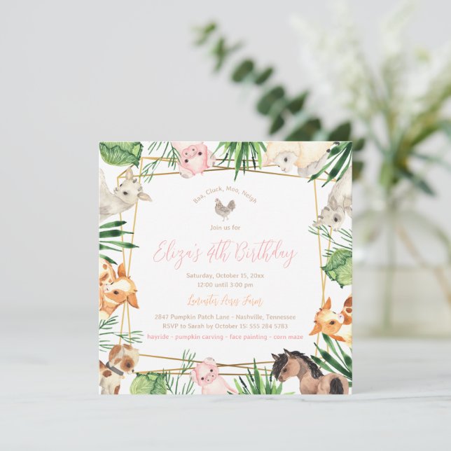 Boskap Födelsedagsfest inbjudan (Stående Fram)