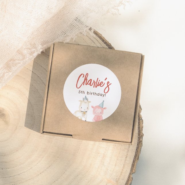 Boskap Födelsedagsfest Runt Klistermärke (Skapare uppladdad)