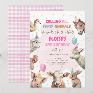 Boskap Girl Calling Party Animals Birthday I Inbjudningar