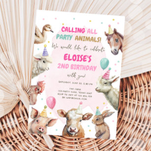Boskap Girl Calling Party Animals Birthday Inbjudningar