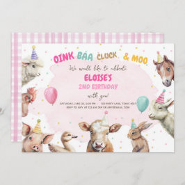 Boskap Girl Rosa Gingham Barnyard Birthday I Inbjudningar