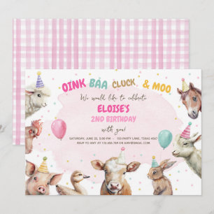 Boskap Girl Rosa Gingham Barnyard Birthday I Inbjudningar