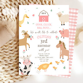 Boskap Girl Rosa Gingham Barnyard Birthday Inbjudningar