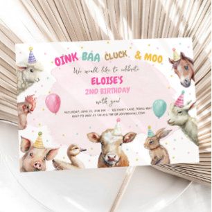 Boskap Girl Rosa Gingham Barnyard Birthday Inbjudningar