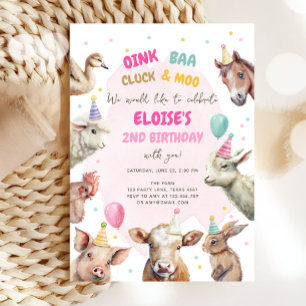 Boskap Girl Rosa Gingham Barnyard Birthday Inbjudningar