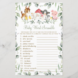 Boskap Greenery Baby Shower Ord Scramble