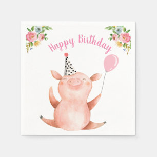 Boskap Gris Girl Birthday Barnyard Rosa Pappersservett