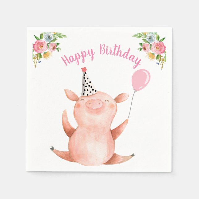 Boskap Gris Girl Birthday Barnyard Rosa Pappersservett (Framsidan)