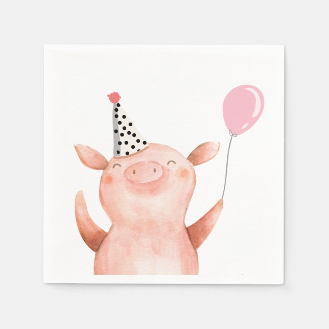 Boskap Gris Girl Birthday Barnyard Rosa Pappersservett (Framsidan)