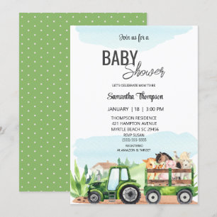 Boskap Grönt Tractor Baby Shower Inbjudningar
