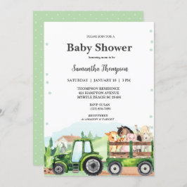 Boskap Grönt Tractor Boys Baby Shower Inbjudningar