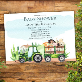 Boskap Grönt Tractor Boys Baby Shower Inbjudningar