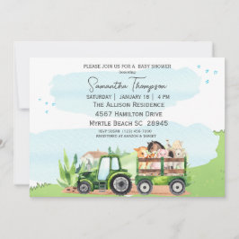 Boskap Grönt Tractor Boys Baby Shower Inbjudningar