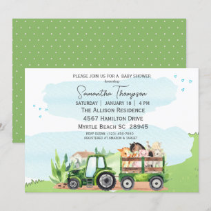 Boskap Grönt Tractor Boys Baby Shower Inbjudningar