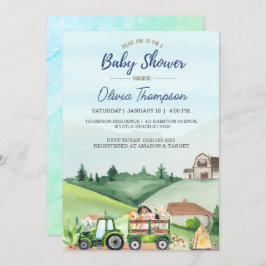 Boskap Grönt Tractor Boys Baby Shower Inbjudningar