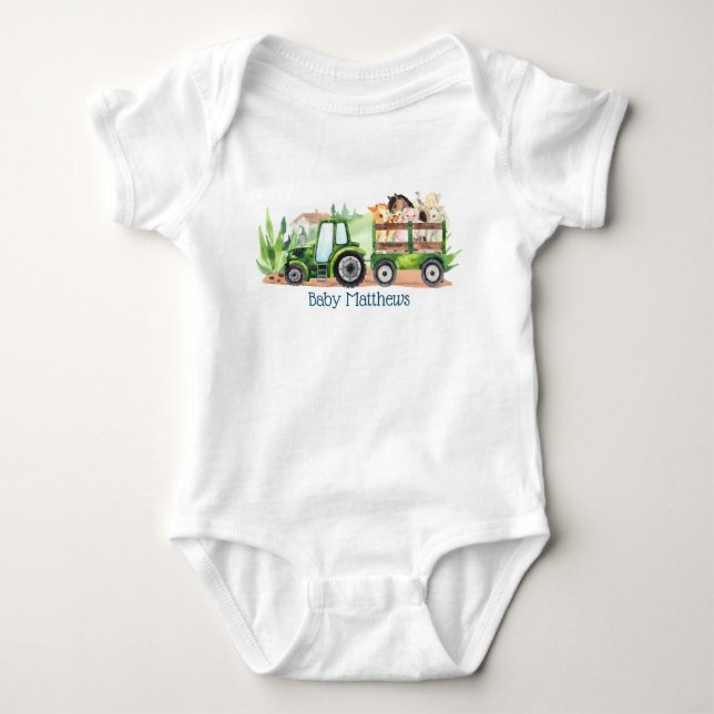 Boskap Grönt Tractor Boys T Shirt (Framsida)