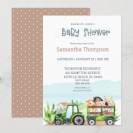 Boskap Grönt Tractor Girl Boy Baby Shower Inbjudningar