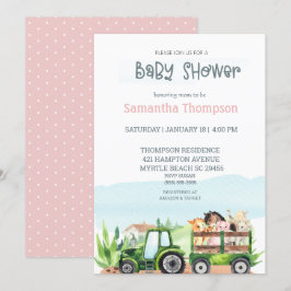 Boskap Grönt Tractor Girls Baby Shower Inbjudningar