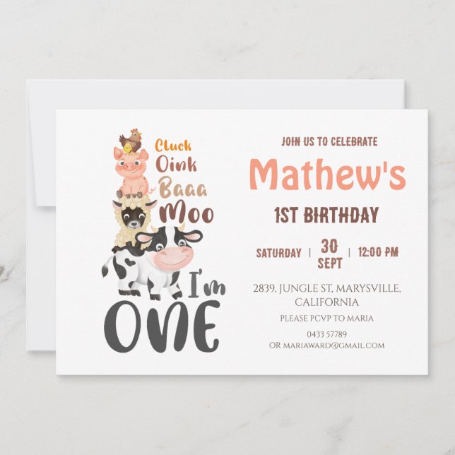 Boskap Heliga Kon första födelsedag Inbjudningar (Framsida)