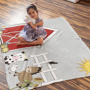 Boskap Horse Cow Lamb Red Barn Fleecefilt