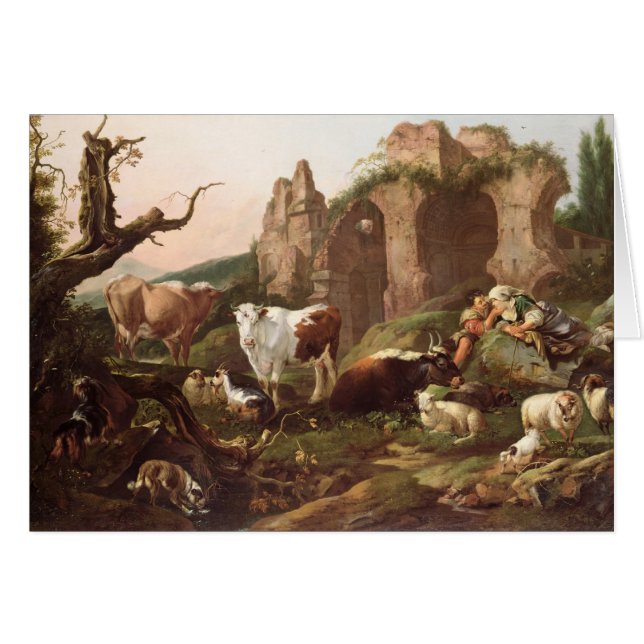 Boskap i en landskap, 1685 hälsningskort (Framsidan Horizontal)