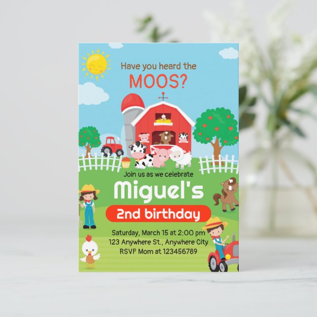 Boskap, inbjudan på födelsedagen, Barnyard Party (Stående Fram)