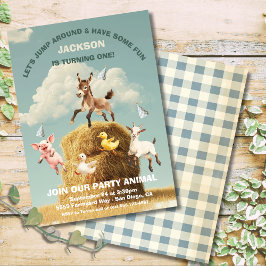 Boskap Jumping Haystack-Födelsedagsfest Inbjudningar