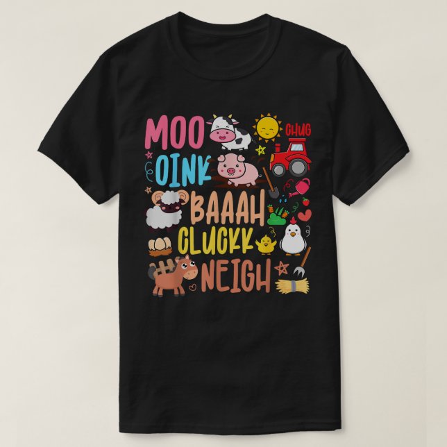 Boskap Ljud Oink Baa Neigh Cluck Moo Toddl T Shirt (Design framsida)