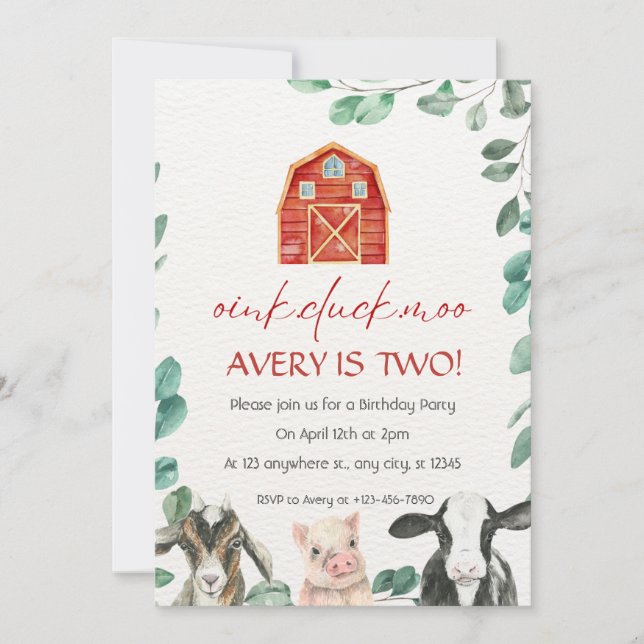 Boskap med Grey Födelsedagsfest Inbjudningar (Framsida)