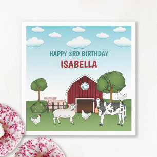 Boskap med Red Barn Rural Barn Birday Pappersservett